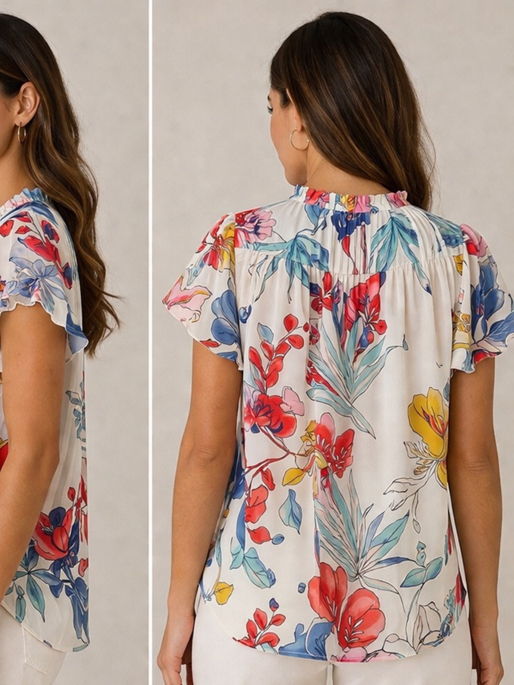 Hale Bob Floral Blouse Size M White Multicolor Silk Top NWOT - Picture 3 of 12